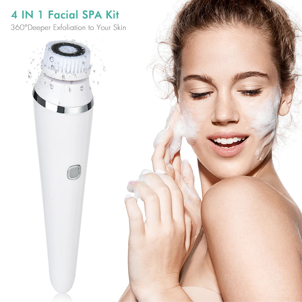 Escova Elétrica de Limpeza Facial 4 em 1, à prova d'água, massageador facial