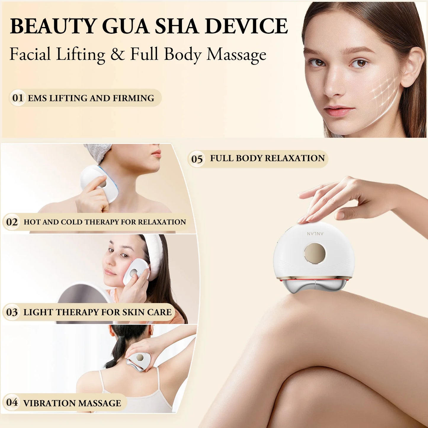 Dispositivo elétrico Guasha Massageador Elevação Facial