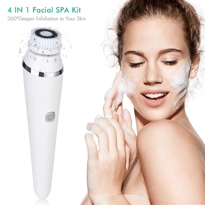 Escova Elétrica de Limpeza Facial 4 em 1, à prova d'água, massageador facial